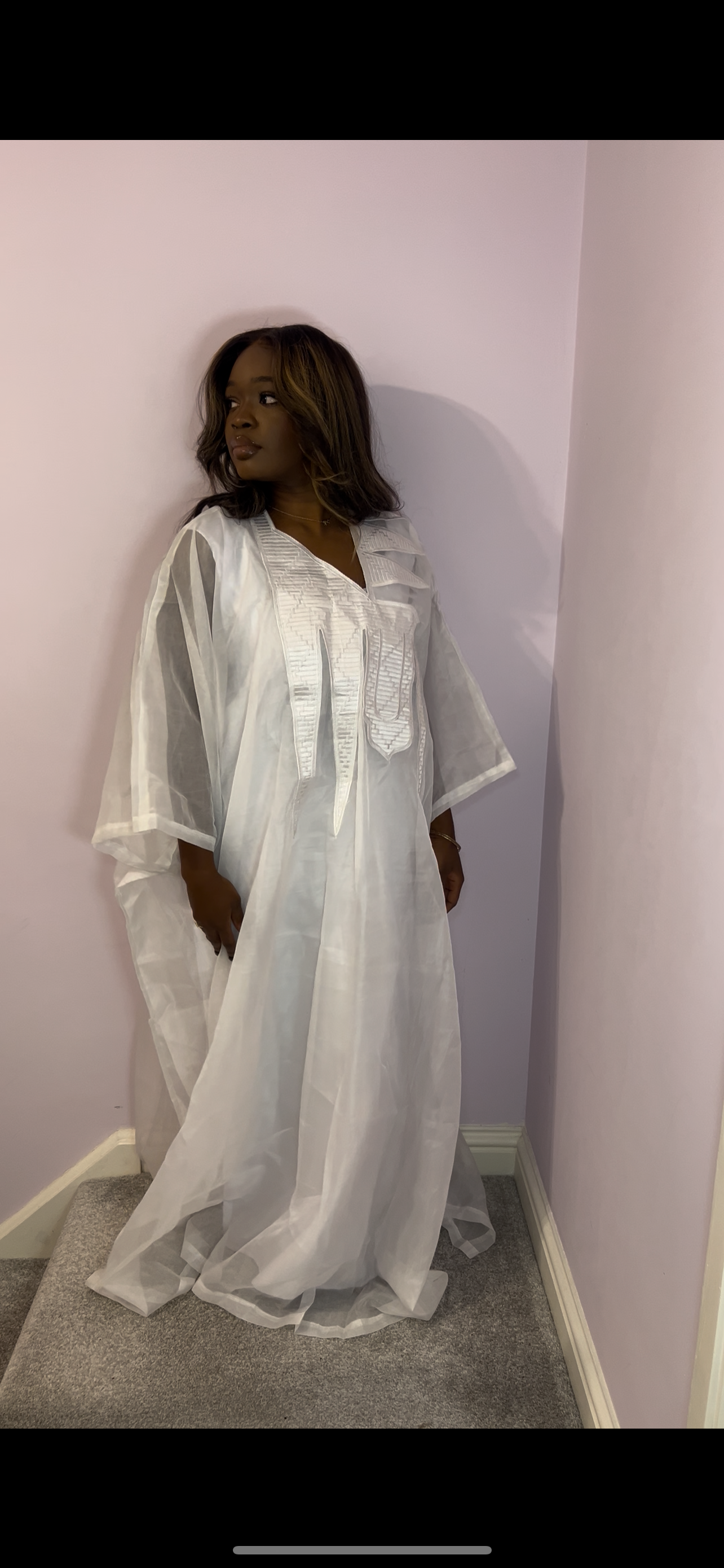 White Chiffon Agbada Style Bubu one size