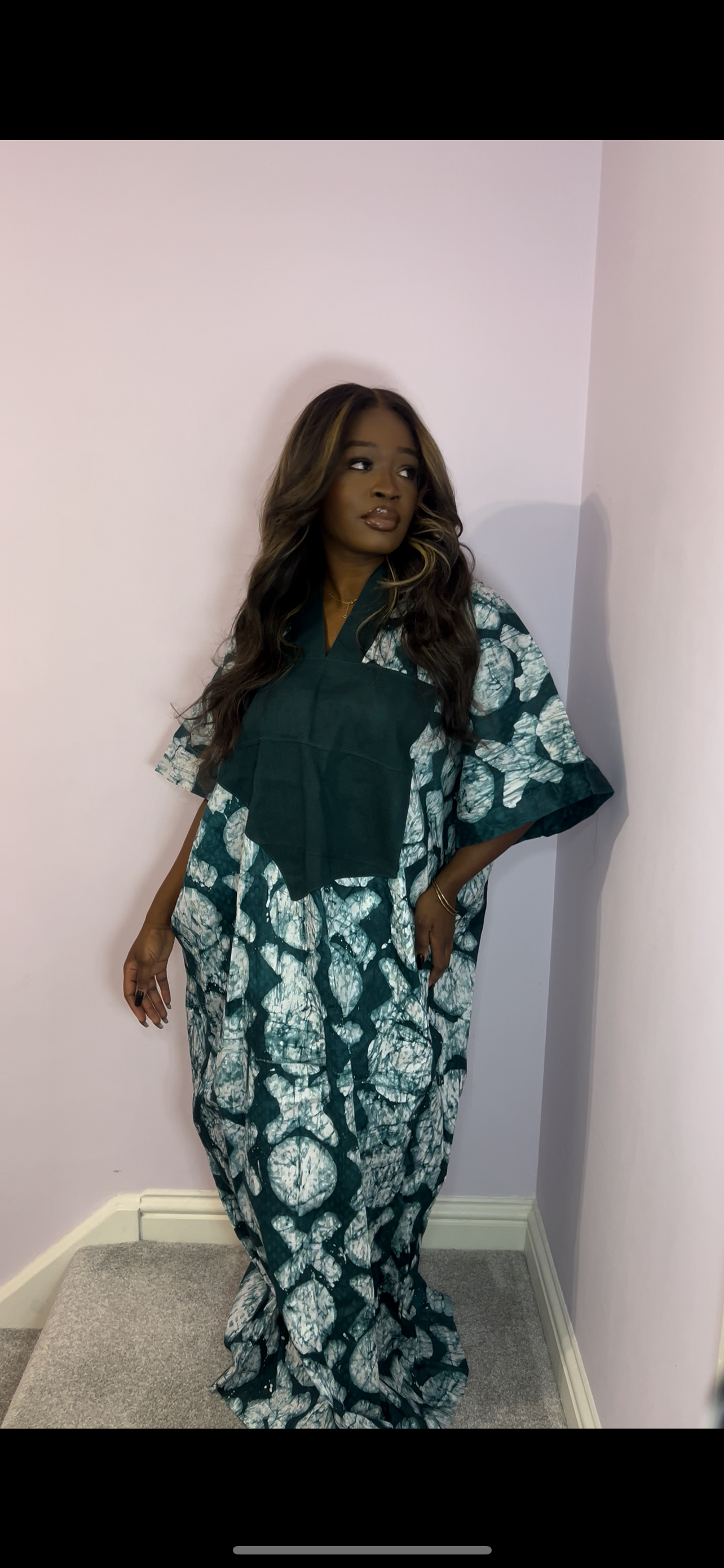 Green one size bubu with agbada style detailing