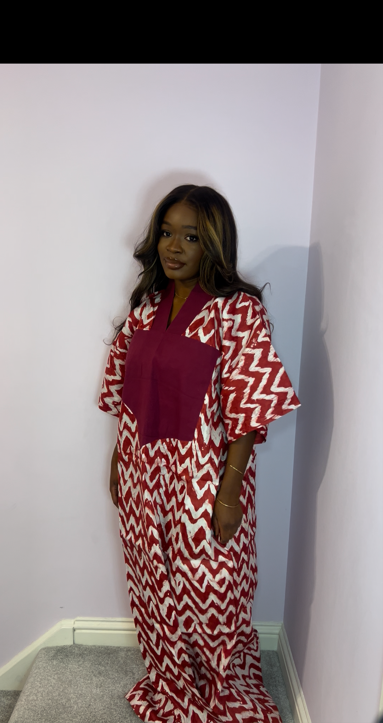 Red bubu dress with agbada style detailing