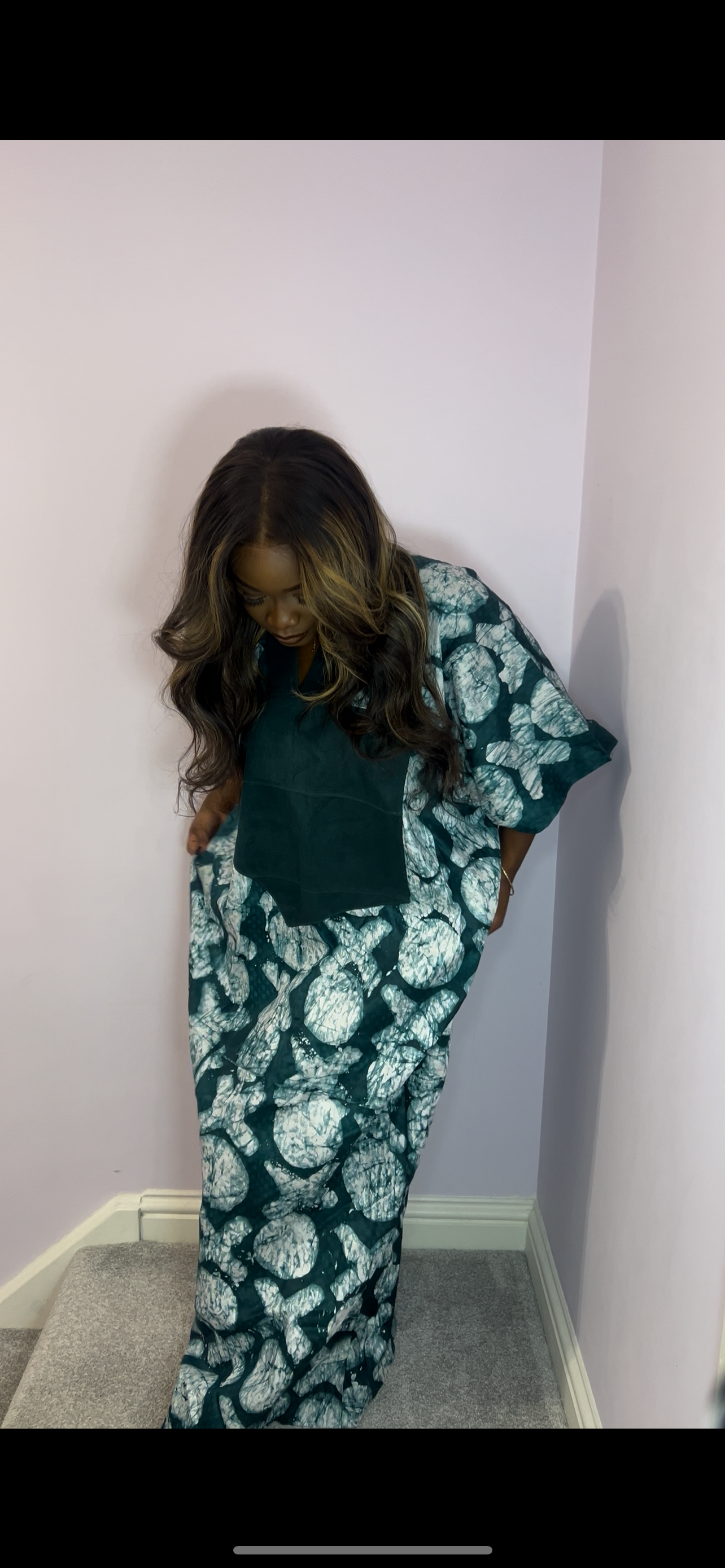Green one size bubu with agbada style detailing