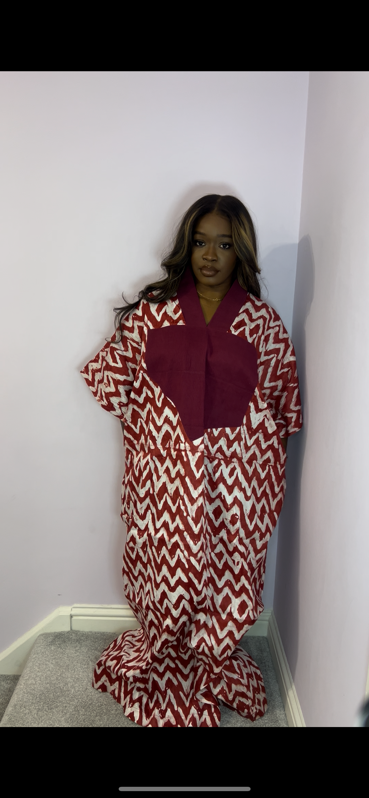 Red bubu dress with agbada style detailing