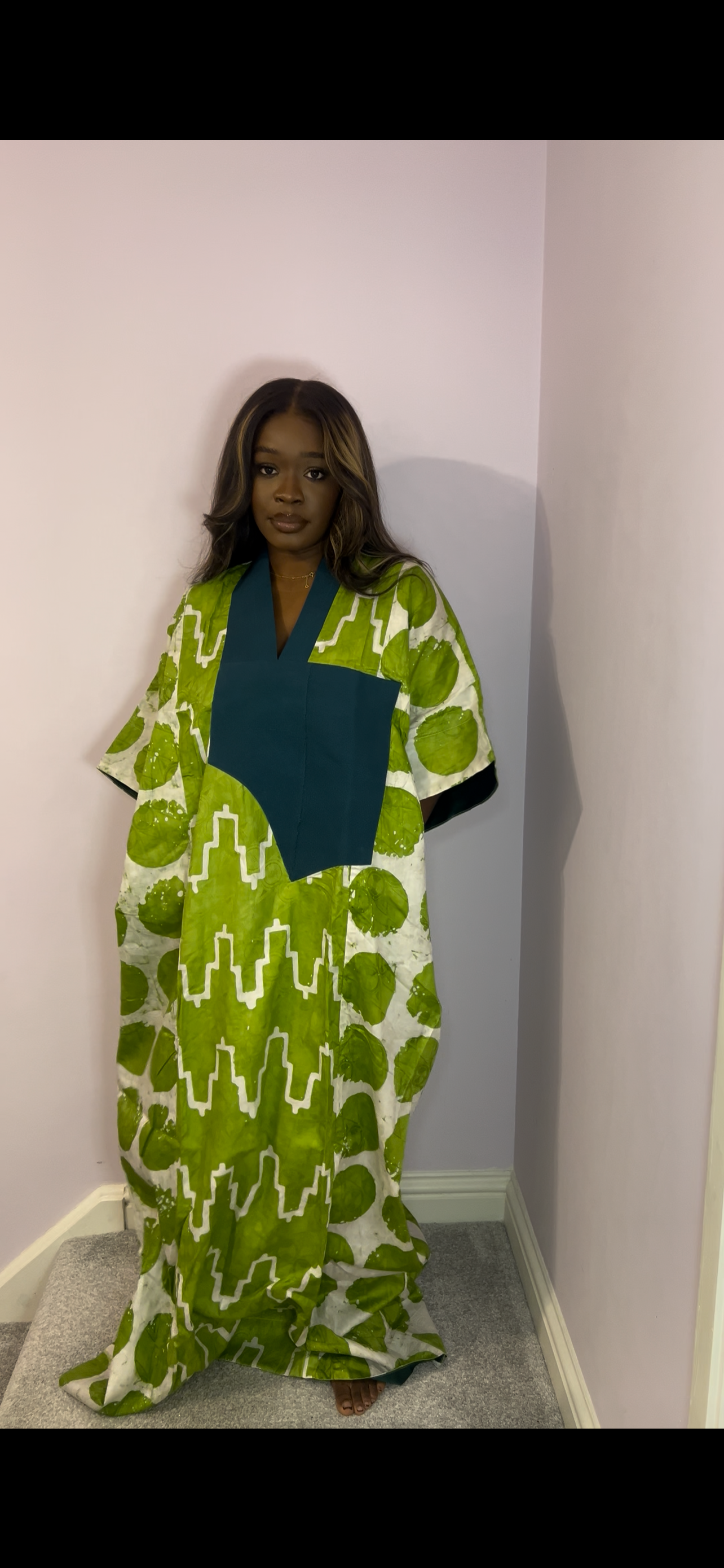 Bold green one size bubu with teal detailing