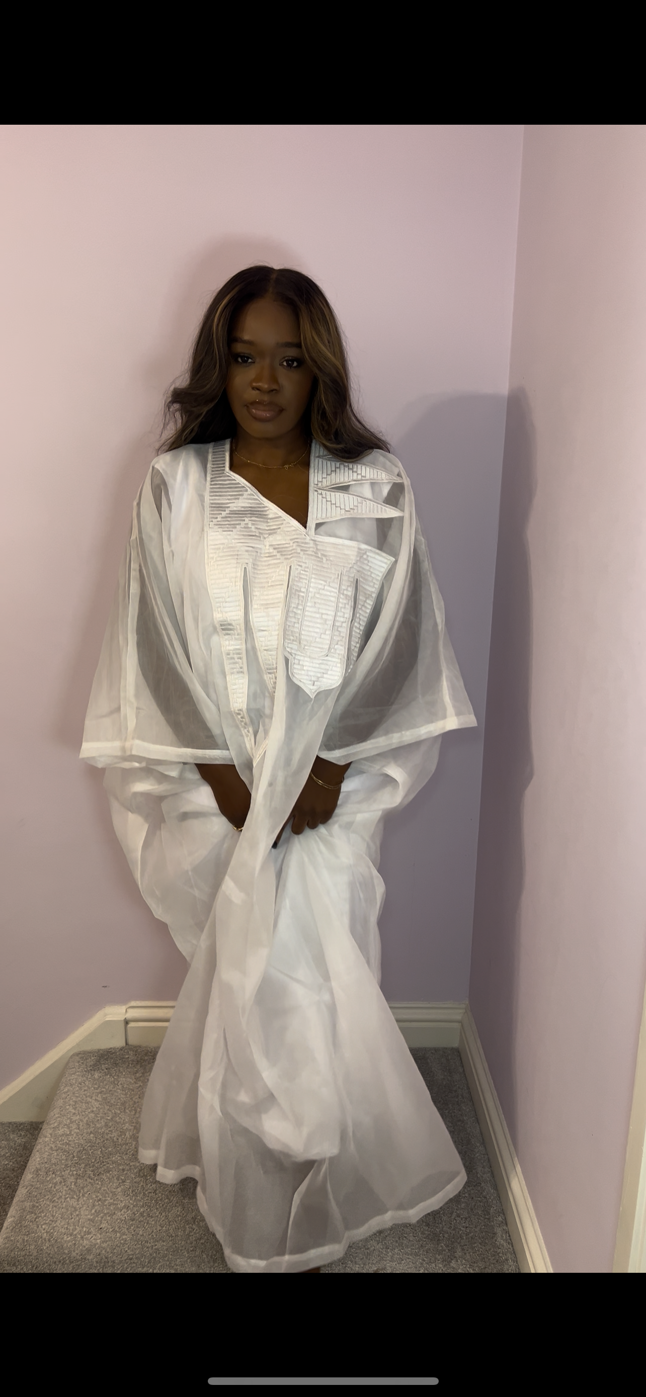 White Chiffon Agbada Style Bubu one size