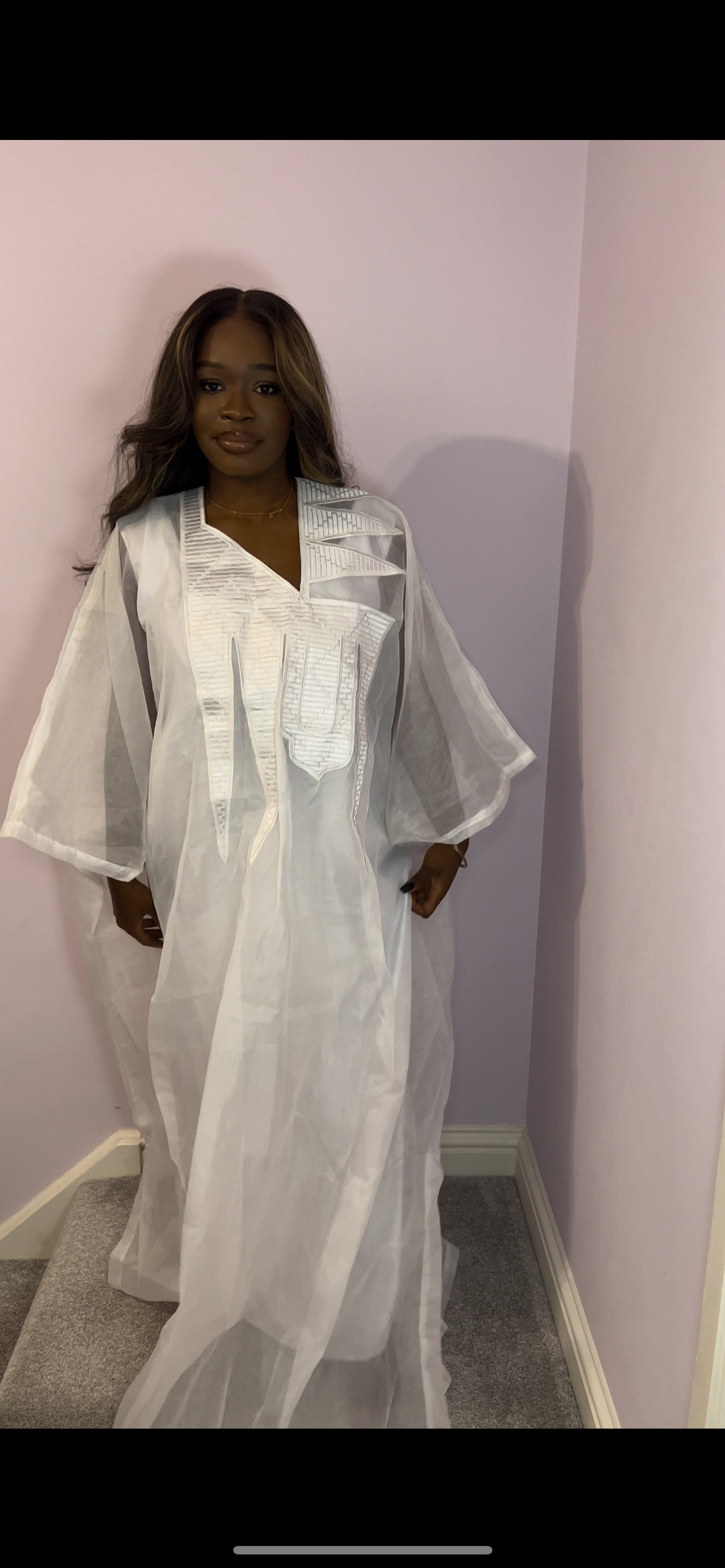 White Chiffon Agbada Style Bubu one size