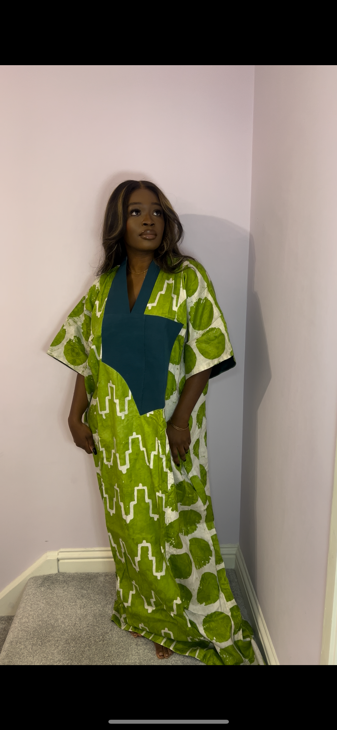 Bold green one size bubu with teal detailing