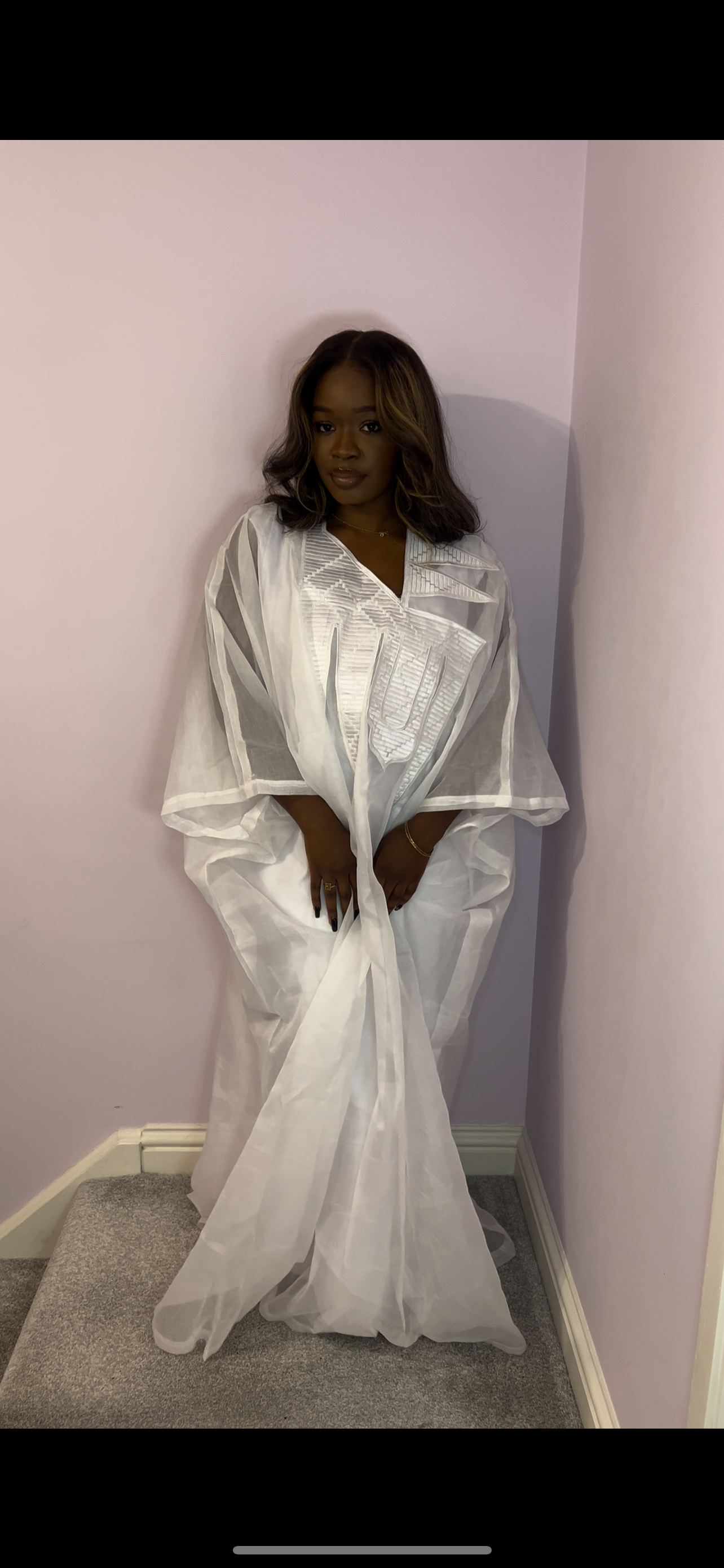 White Chiffon Agbada Style Bubu one size