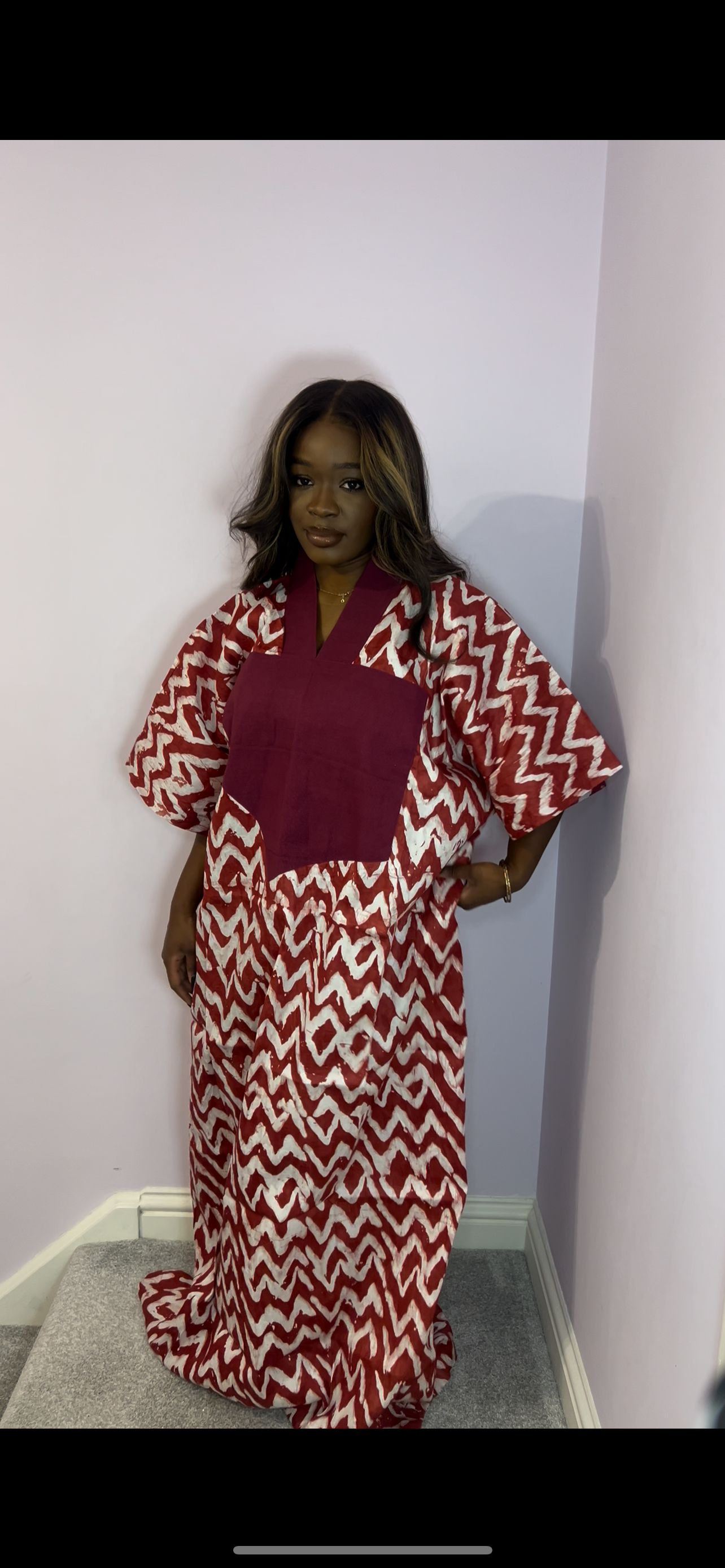 Red bubu dress with agbada style detailing