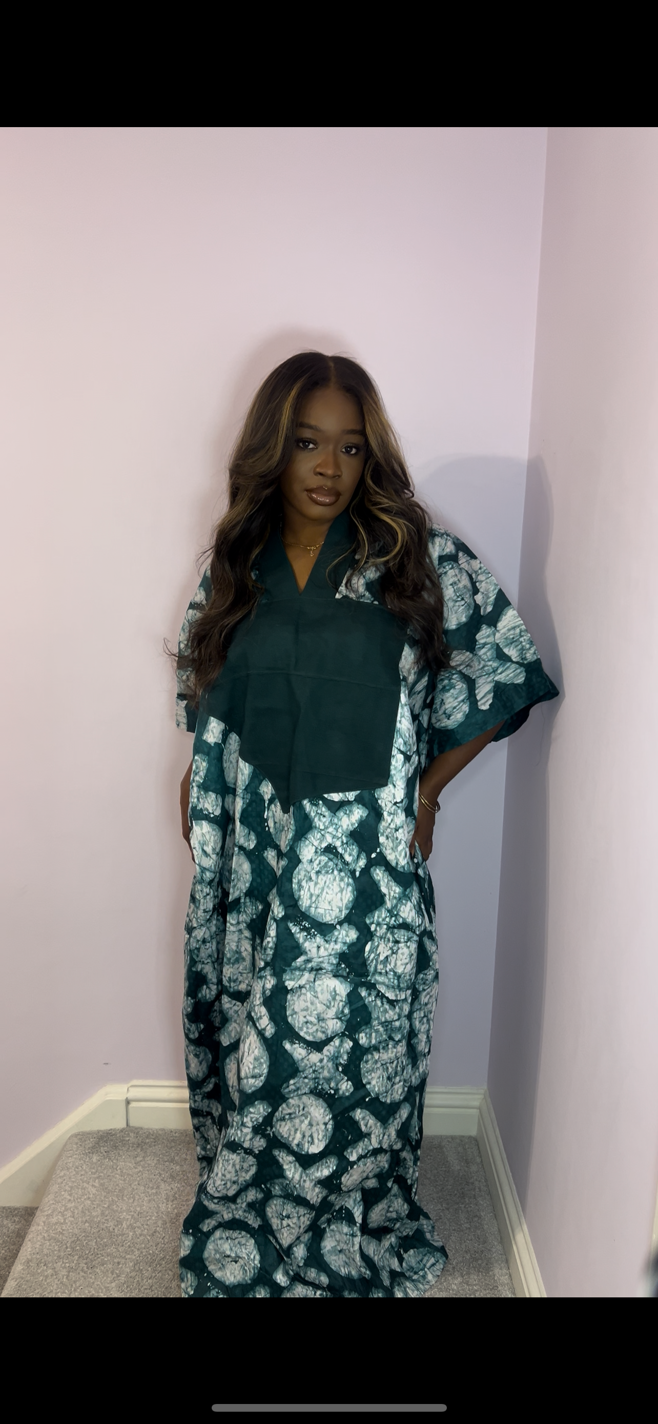 Green one size bubu with agbada style detailing