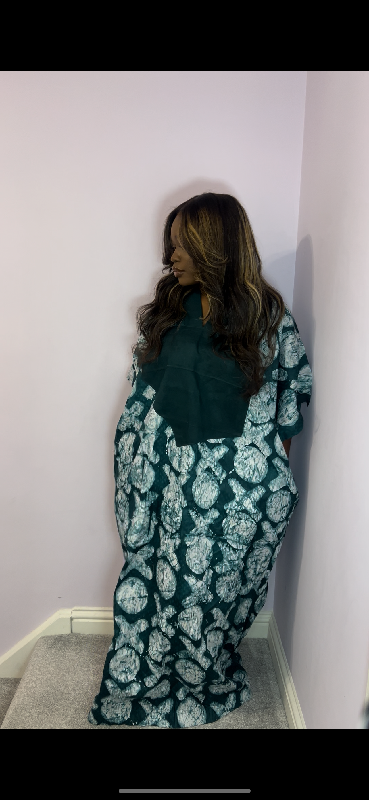 Green one size bubu with agbada style detailing