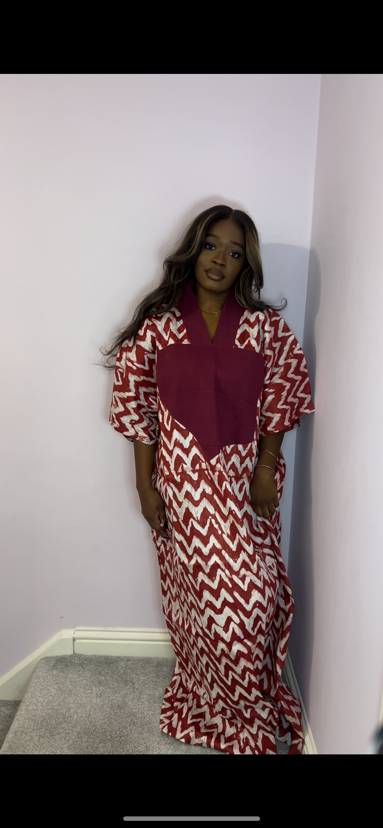 Red bubu dress with agbada style detailing