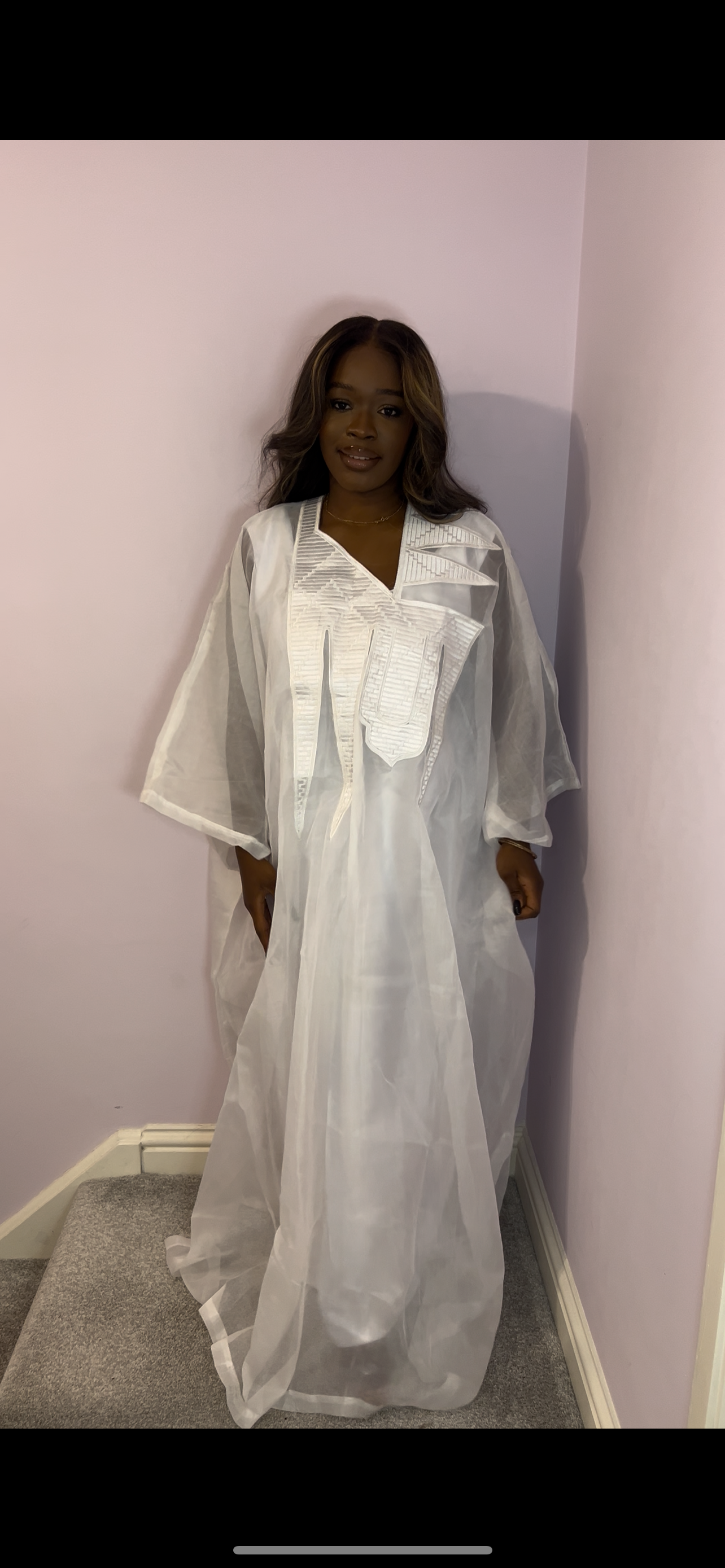 White Chiffon Agbada Style Bubu one size